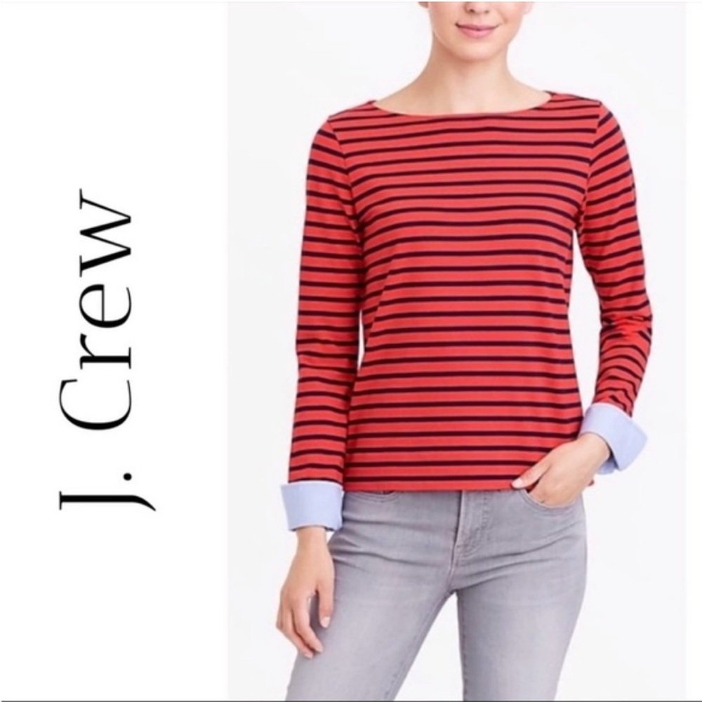 J. Crew Striped Long-Sleeve Tee with Cuff Detail